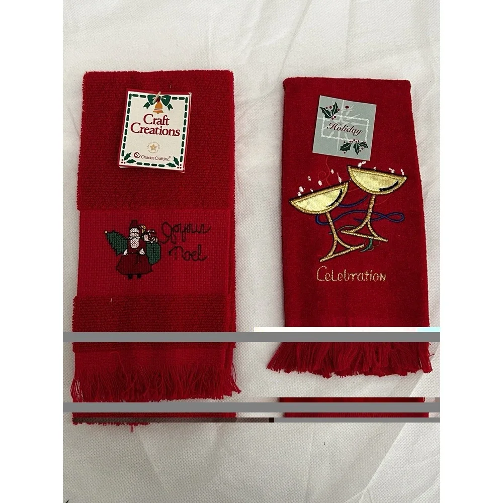 Vtg Christmas Embroidered Fingertip Holiday Decorative Hand Towels Lot Of 12